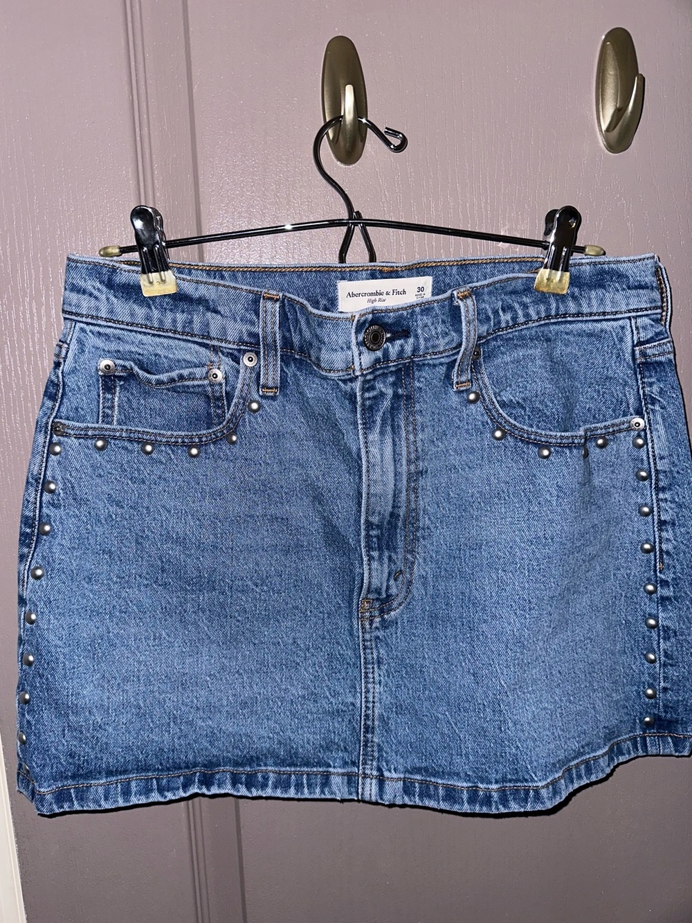 Abercrombie & Fitch Blue Denim Studded Mini Skirt